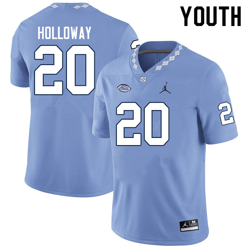 Youth #20 Tayon Holloway North Carolina Tar Heels College Football Jerseys Sale-Carolina Blue